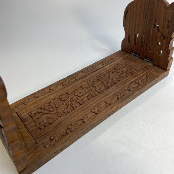 Expandable Book Ends Elephant Design Ornate Carved Wood Sliding India Library - Picture 3 of 8